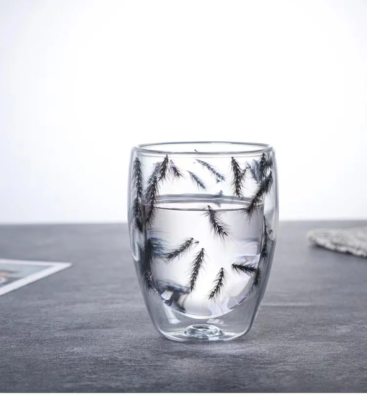 Wholesale high borosilicate dry flower double wall glass cups