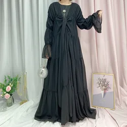 Modest Islamic Clothing Muslim Abaya Women Islamic Dress Open Front Ruffle Dress Abaya