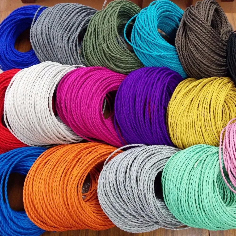 Vintage Edison bulb Accessories Colorful Electrical Wire 0.75mm* 2 core / 3 core Textile Cables/Fabric Cable Cotton Cords Wires