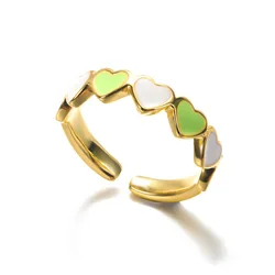 Simple Copper Gold Plated Colorful Enamel Love Heart Finger Ring Cute Drip Oil Heart Open Adjustable Rings For Women Girls
