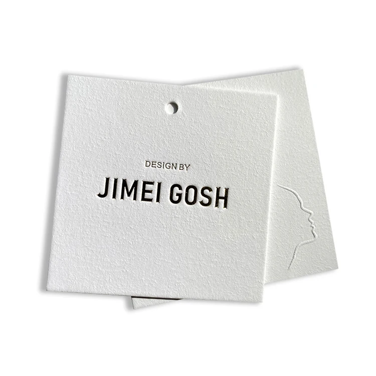 Cheap Custom Recycled Garment Hang Tags Embossed Logo Swing Tag Debossed Brand Name Paper Card Garment Tags