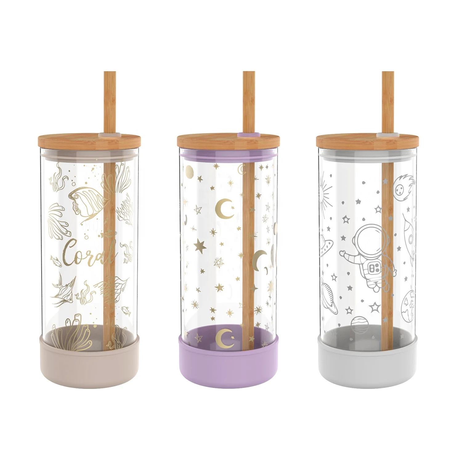 20oz Clear Glass Tumbler Drink Glass Water Bottle Tea Coffee Cup With Straw Silicone Sleeve Bamboo Lid