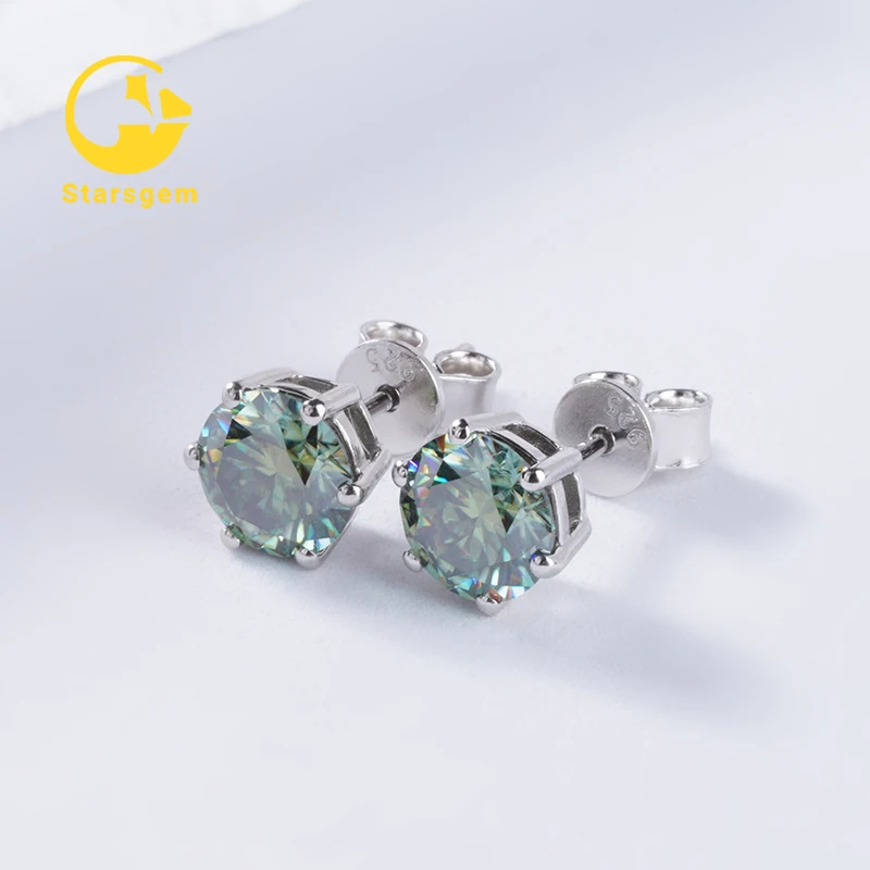 Starsgem 925 sterling silver jewelry earing men stud vvs diamond moissanite earring for men