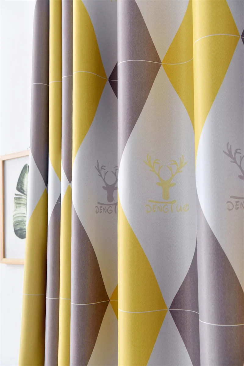 Modern Nordic Simplicity Yellow Geometric Printed Curtain Fabric, Living Room Bedroom Home Polyester Window Curtains Fabric