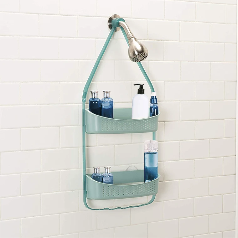 large 2 layers Hanging plastic bathroom shelves Storage Basket plastic shower caddy  suction cup with hook