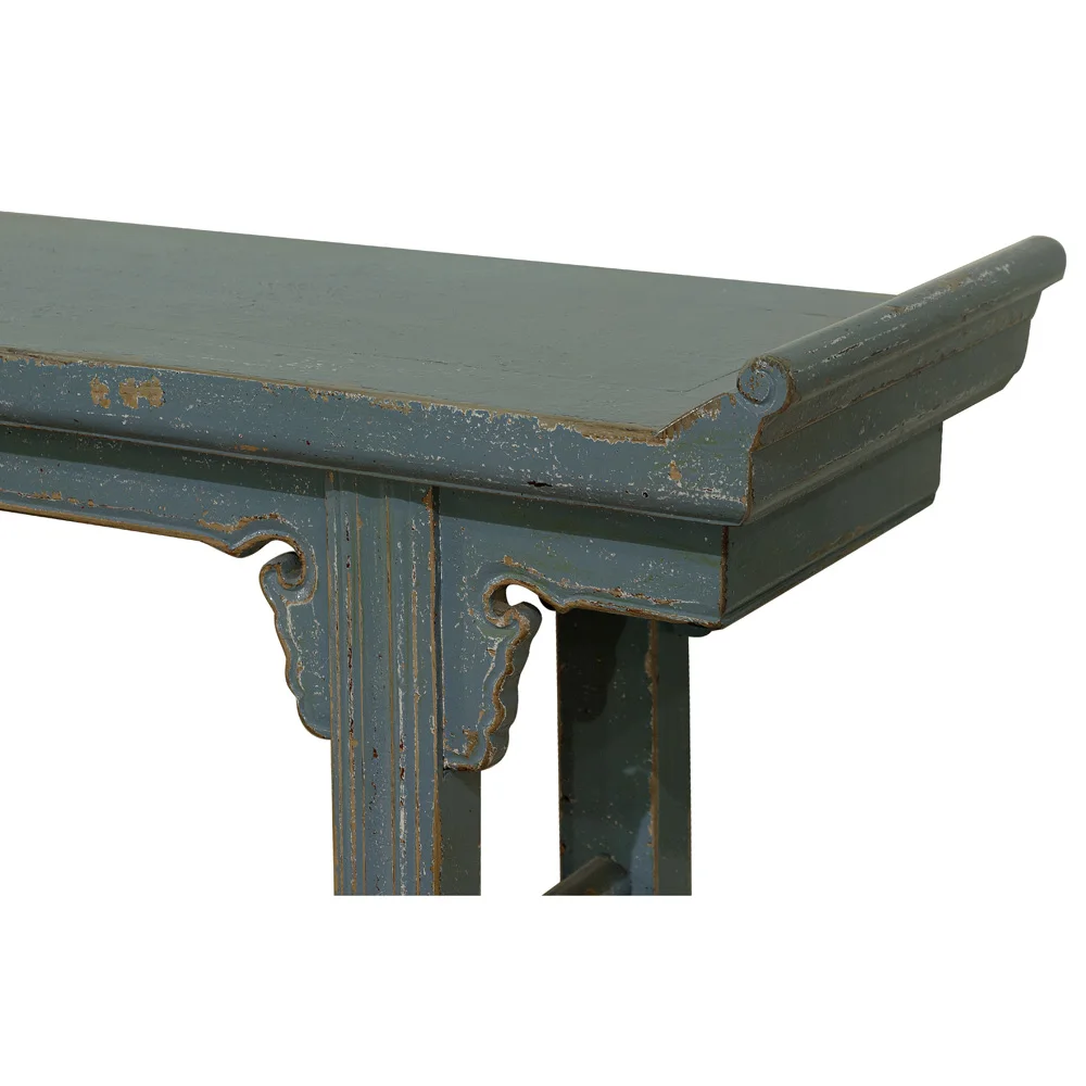 Chinese antique distressed lacquered solid wood three drawers table desk