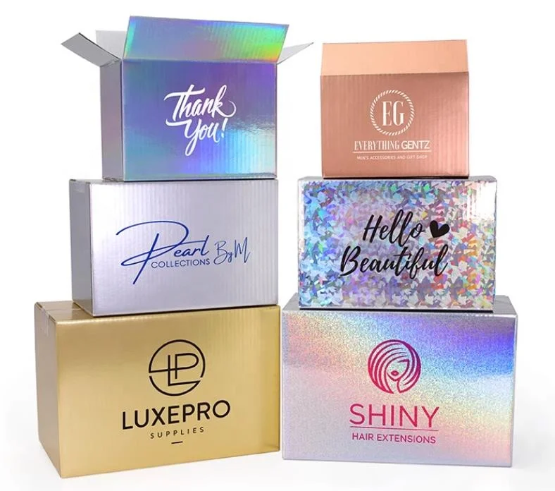 E-commerce Laser Mailer Box Holographic Postal Packaging Carton Plain White Shipping Delivery Books Box