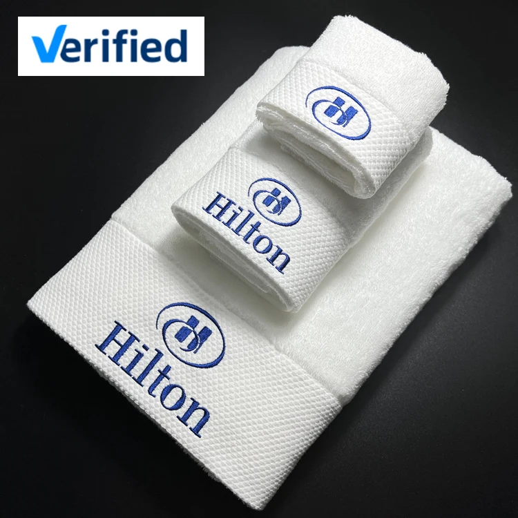 Hilton towel  hotel bath face hand towel set custom logo luxury white 100% cotton hotel towel