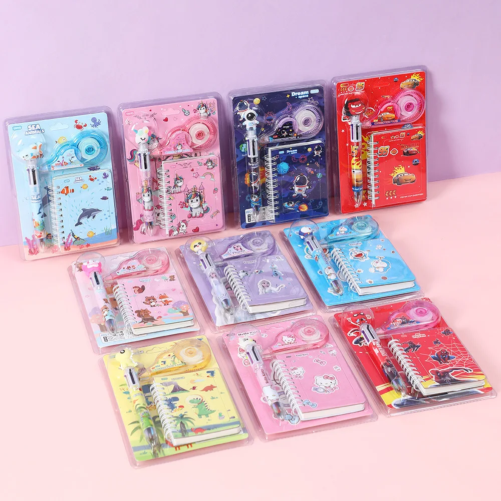 CHXN School supplies stationery suit correction tape student coil book thickened six color ballpoint pen in one