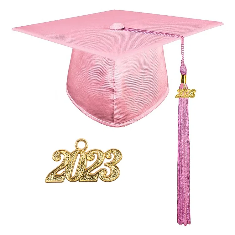 High School Pink Shiny Custom Graduation Gowns and Caps for Adult