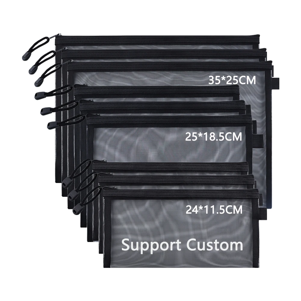 Zipper Pen Pencil Organizer Pouch Reusable Nylon Mesh PVC Cosmetic Bag Black Makeup Bag Print Transparent Fashion for Travel