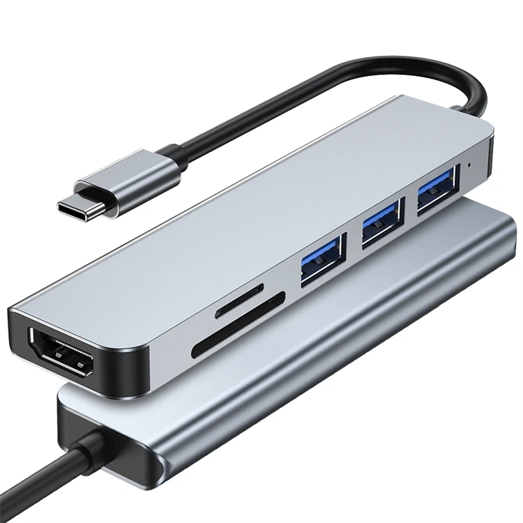 Aluminum Alloy 6 Ports SD TF Usb Hub 3.0 6 In 1 Adapter Type C 3.0 Usb Hub Multifunction Multiport 6 In 1 Usb C Hub