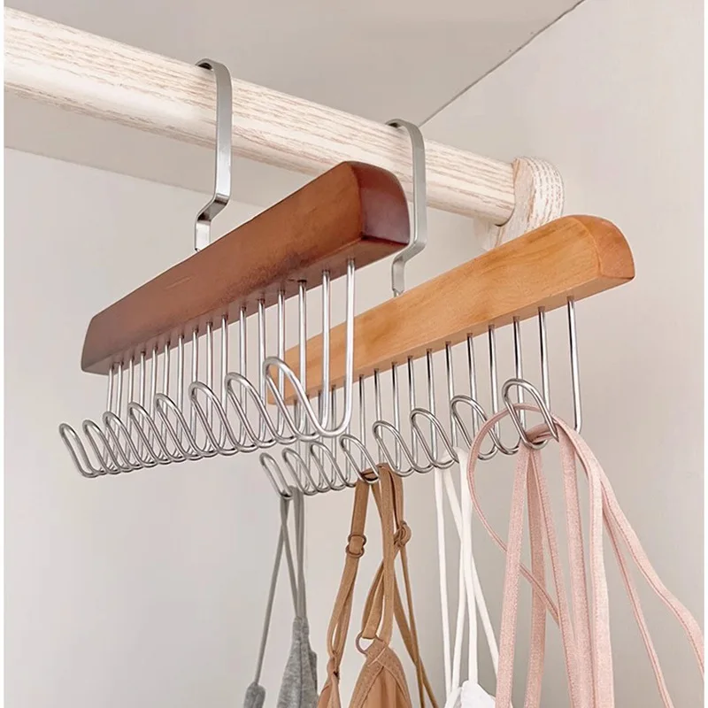 Hot 8 Hooks Wooden Sling Hangers Underwear Undershirt Tie Storage Hooks Student Dormitory Solid Wood Wave Drying Hangers