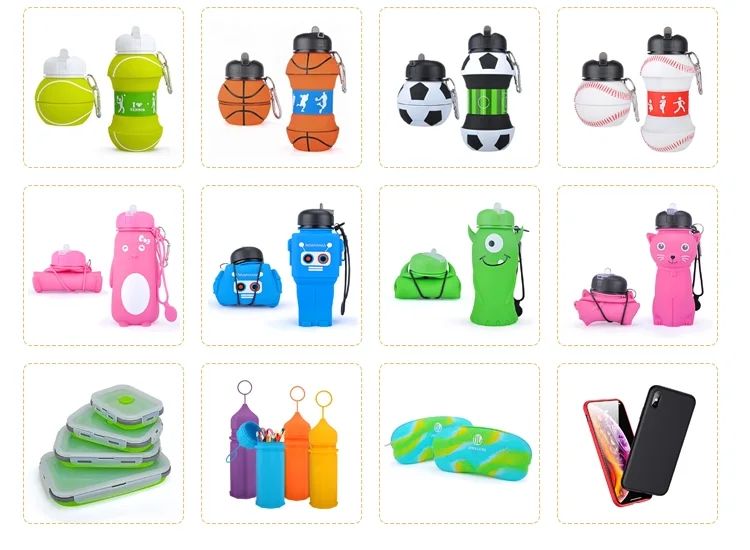 Collapsible Foldable Sport Soccer Football Children Silicone Gourd Customized Logo Drinking Kids Water Bottle