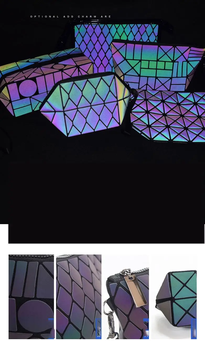 Featured Laser Holographic Luminous Geometric Large Capacity Cosmetic Makeup Bag Pouch for Ladies Women Toiletry Bag