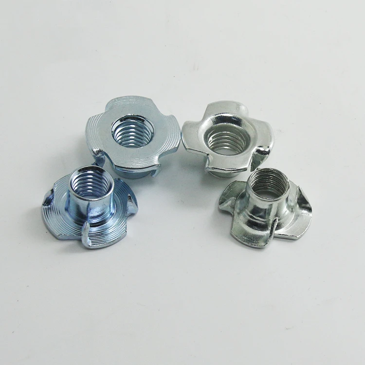 China Factory Galvanized M6 M8 M10 Four-toothed Wood T Nut 4 Pronged Furniture Nuts Four Claw T Nut DIN1624