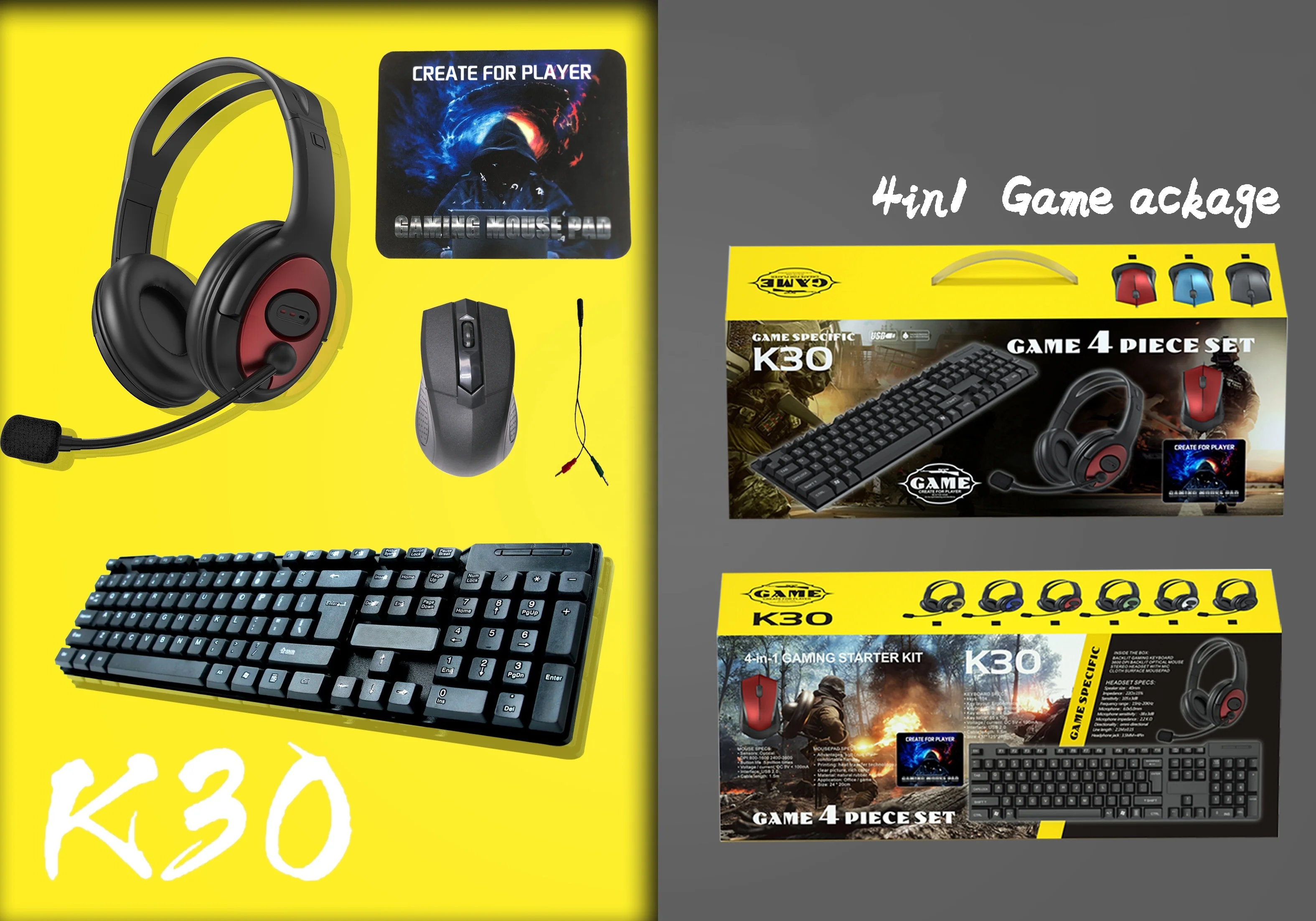 Factory wholesale mouse headset mouse pad kit gamer 4 in 1 keyboard with mouse