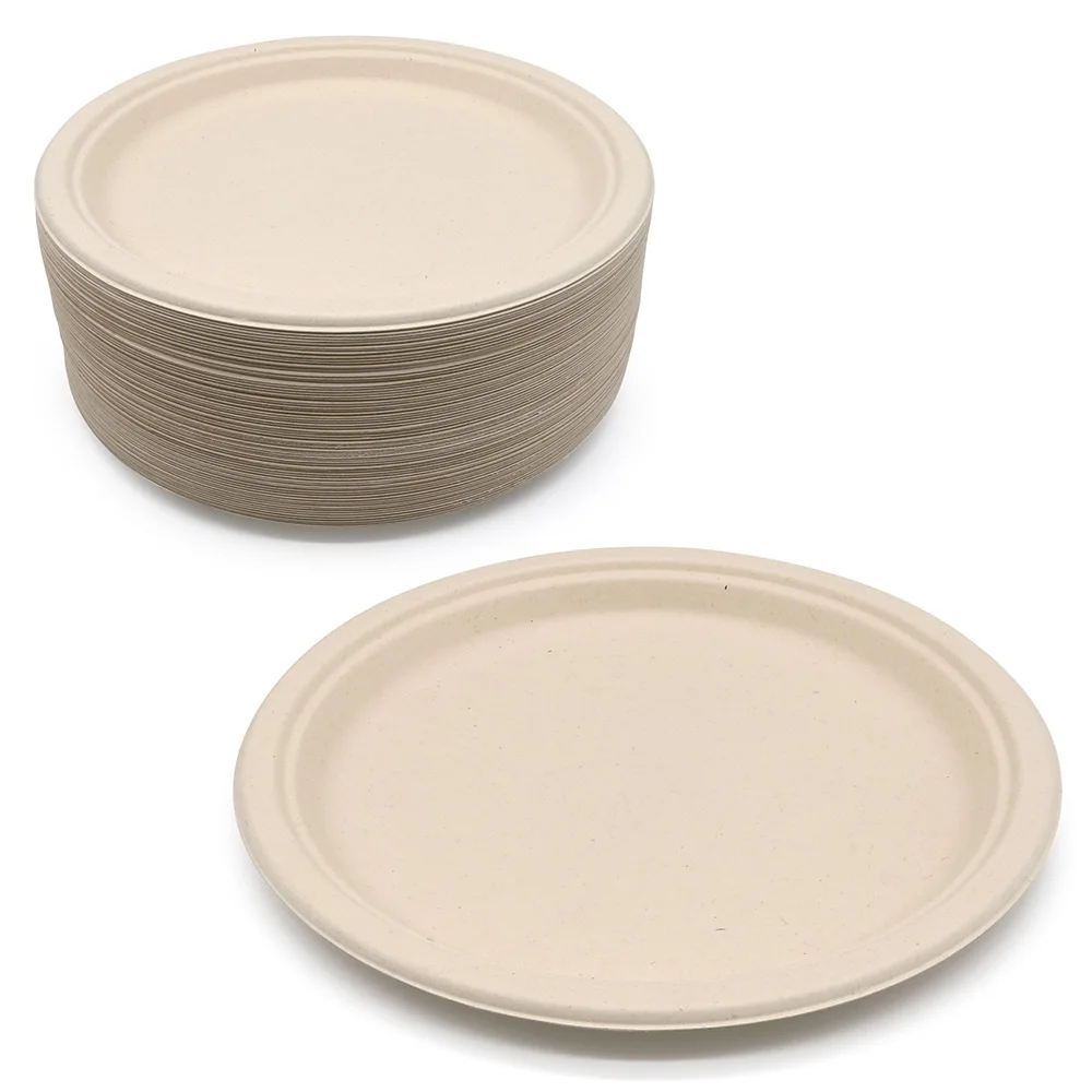 100% Compostable Одноразовые Круглые бумажные тарелки Bagasse биоразлагаемые плато