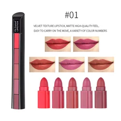 2022 Hongyu fit colors 5 In 1 Moisturize Waterproof 5 Section Makeup High Quality Matte Lipstick Sets custom logo