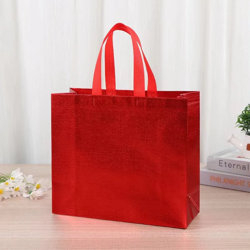 Hot sale gift pink Gold Silver sturdy laser holographic non woven clothing store shopping tote bag
