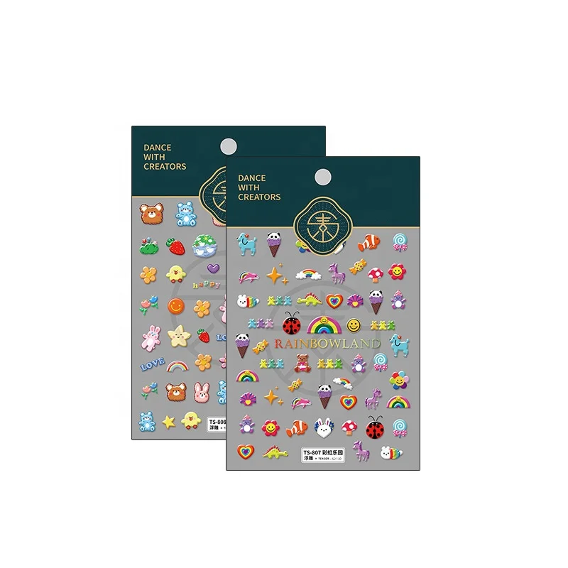 Embossed 5D Nail Sticker Back Glue Nail Sticker Jewelry Rainbow Paradiser Nail Decoration Decal