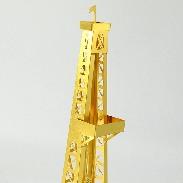 Derrick Oil Well Rig Brass Sculpture w Wood Base Desk Model oilfield drilling