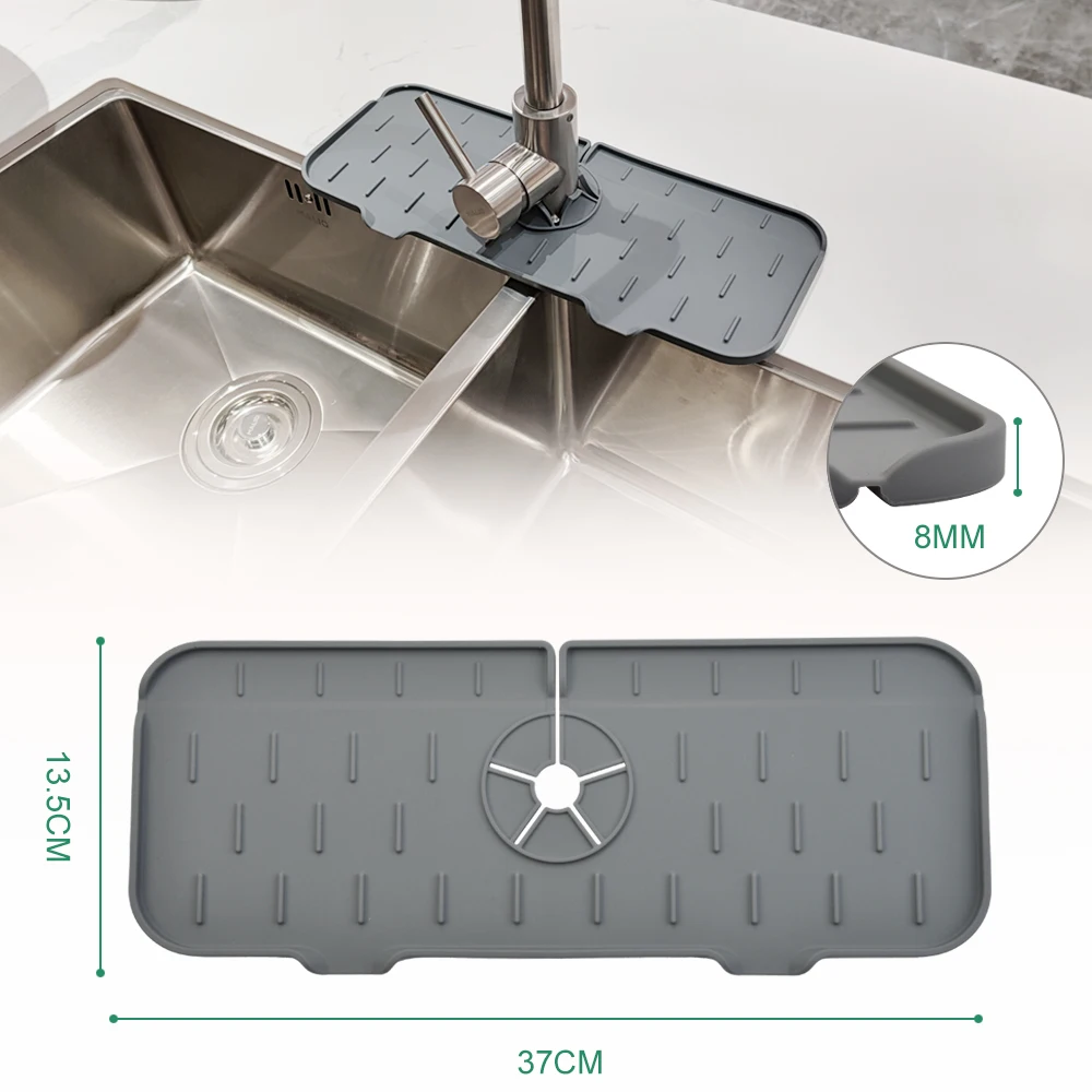 Silicone Sink Splash Guard Kitchen Faucet Absorbent Mat Drying Mat Sink Splash Guard Faucet Splash Catcher Grey Microfiber Cloth