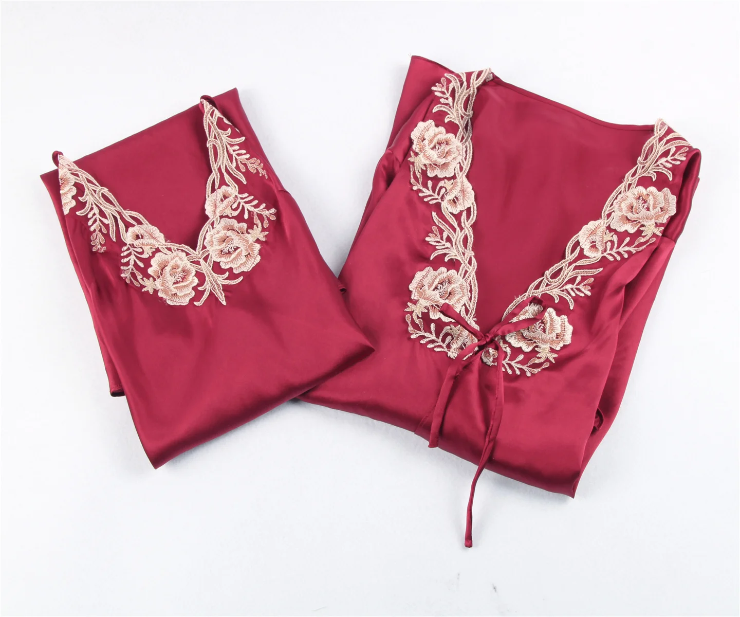 
2020 spring and summer new sexy V-neck lace flower sling coat shawl suit silk pajamas women nightdress 