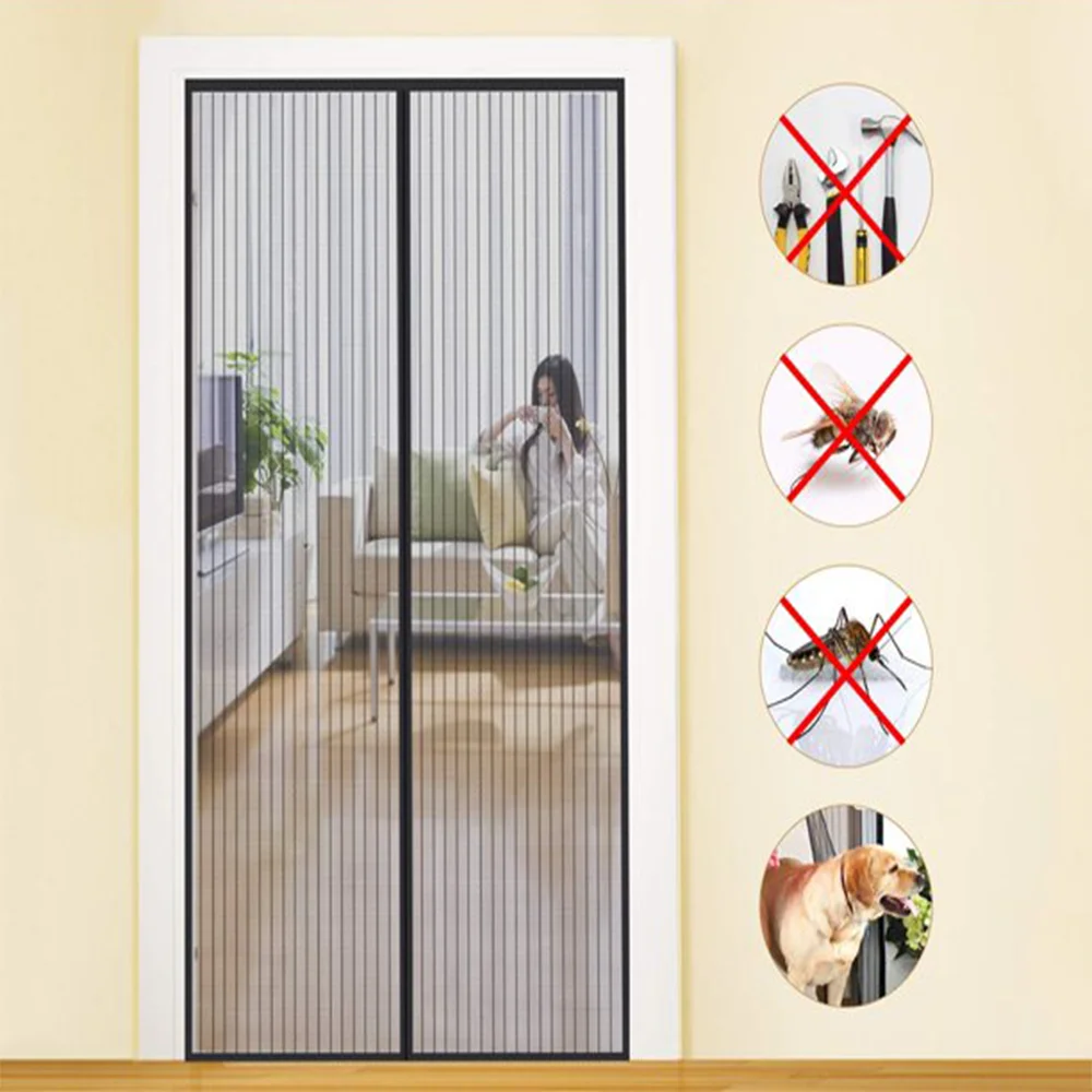 Custom 100% Polyester Simple to Install Magnet Fabric Door Curtain Anti-mosquito Zanzariera the Easy-fit Magnetic Fly Curtain