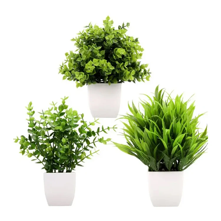 Set Of 3 Fake Plants Mini Artificial Greenery Potted Plants For Home Decor Indoor Office Table Room