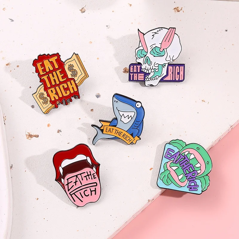 Уникальная крутая Подарочная бижутерия в стиле панк-съешите богатые эмалевые булавки со скелетом пиранха акула дизайн