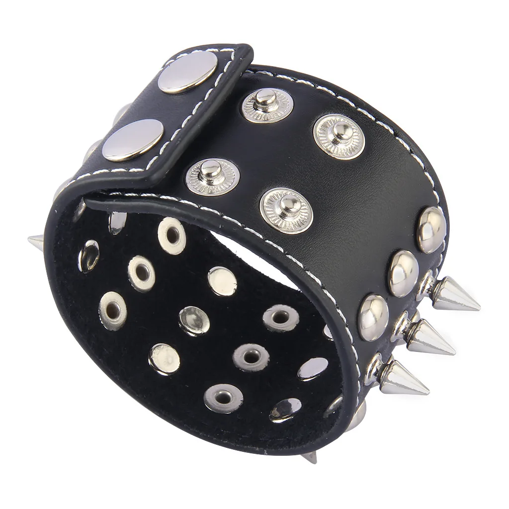 Wholesale Trendy Leather Wrist Band Spike Studded Leather Wristband Fashionable Punk Bracelet