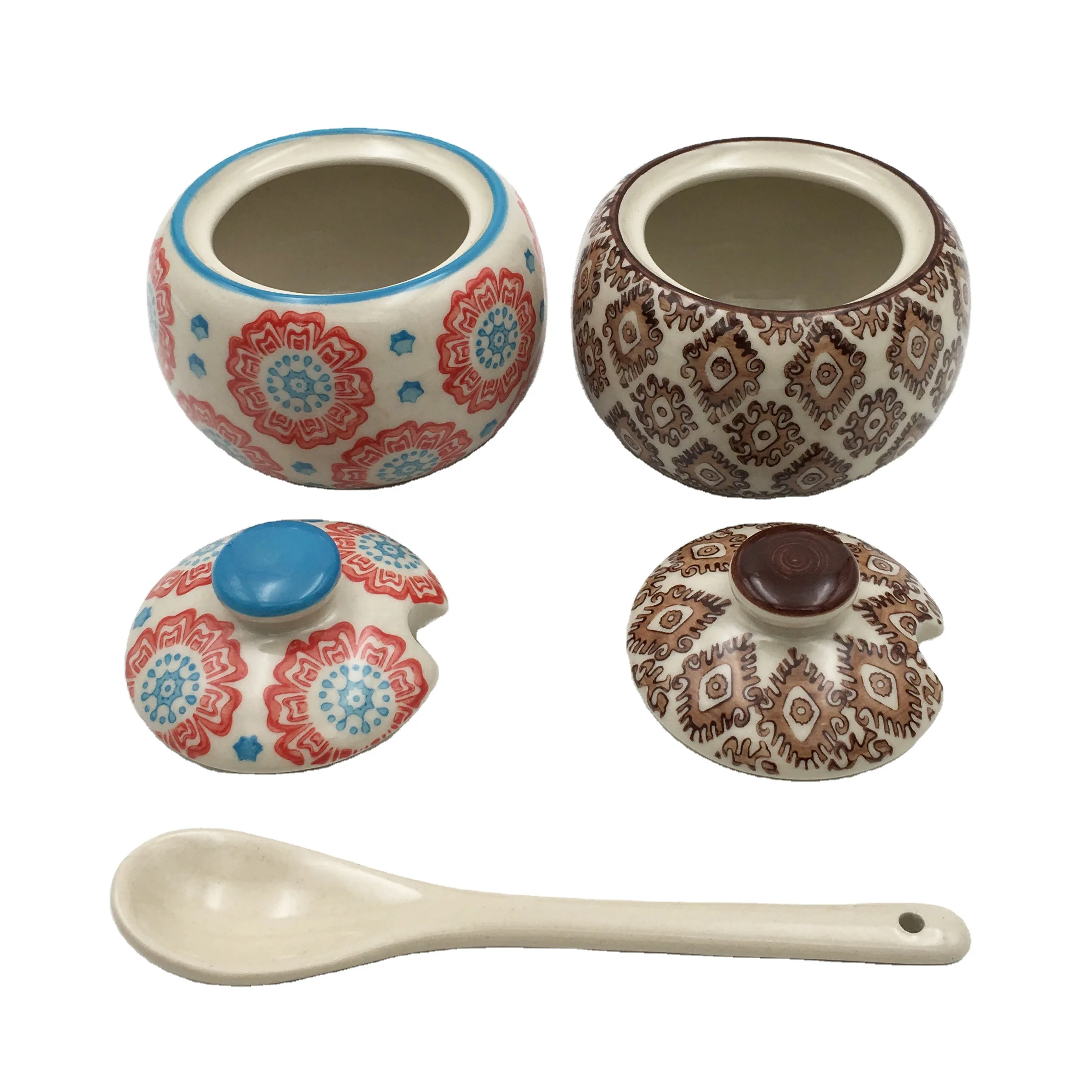 
Korean style ceramic sugar pot with spoon 