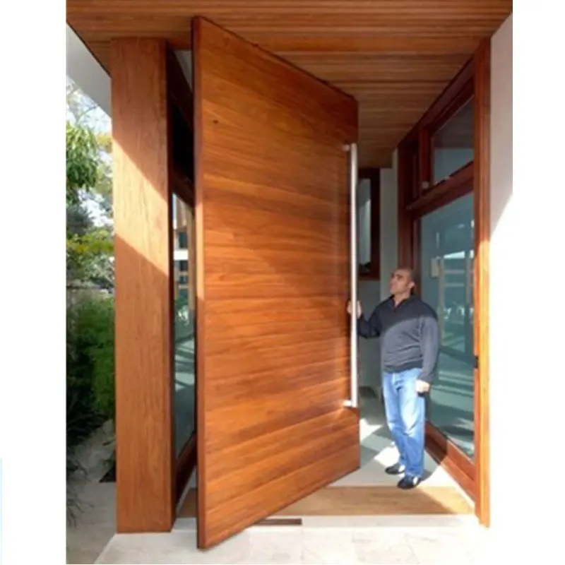 DAIYA Solid Teak Door with Black Glass Pivot Entry Entrance