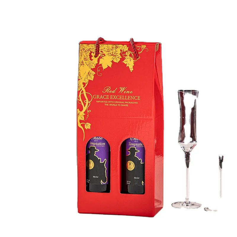 Custom label cardboard wine box Carrier wholesale cheap portable handling corrugated packaging of 2 beer boxes