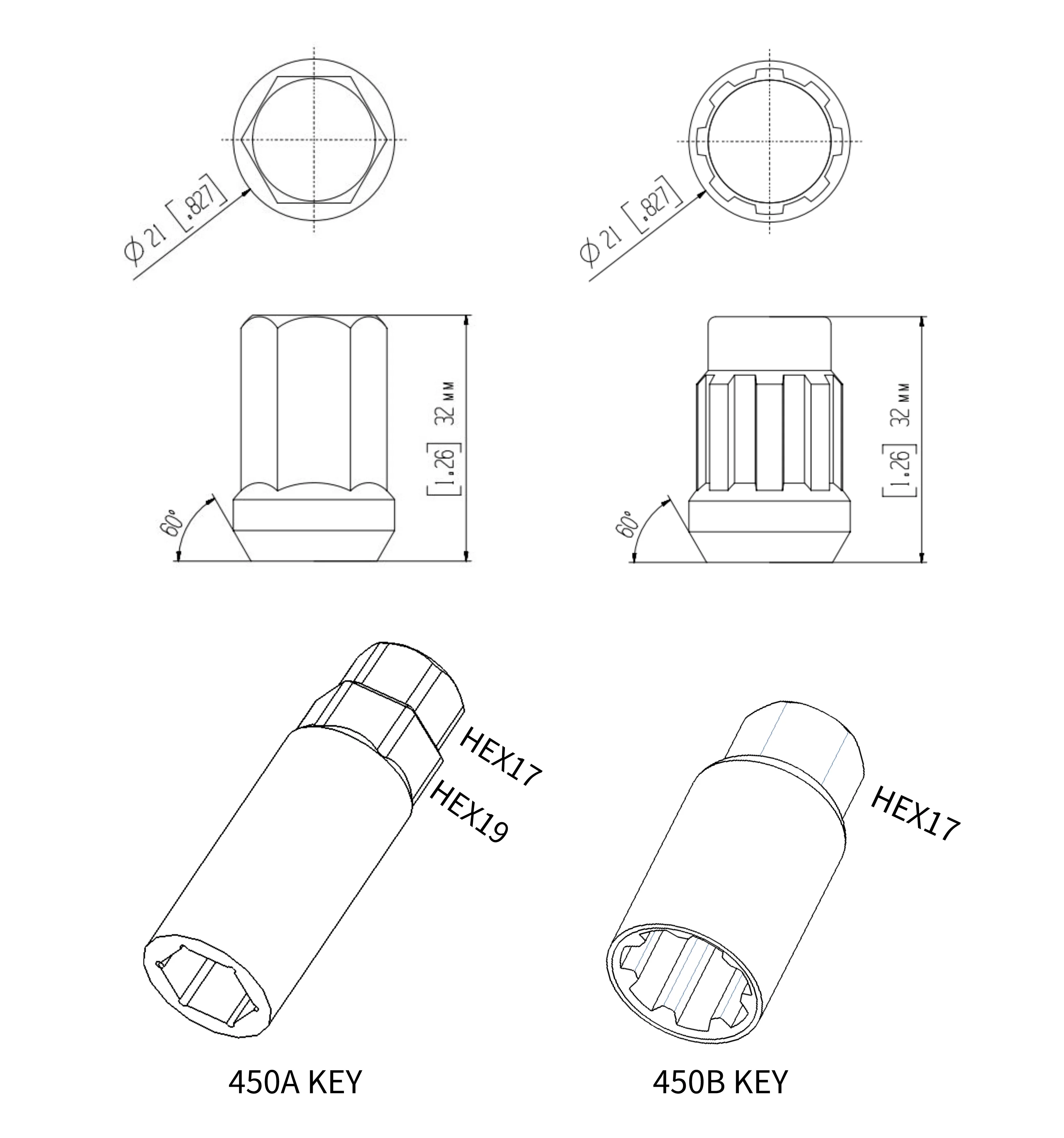 YJY GZ450 HEX19 Chrome 32 мм m12x1, 5 16 гаек + 4 замки + 2 ключа m12x1, 5 колесные гайки