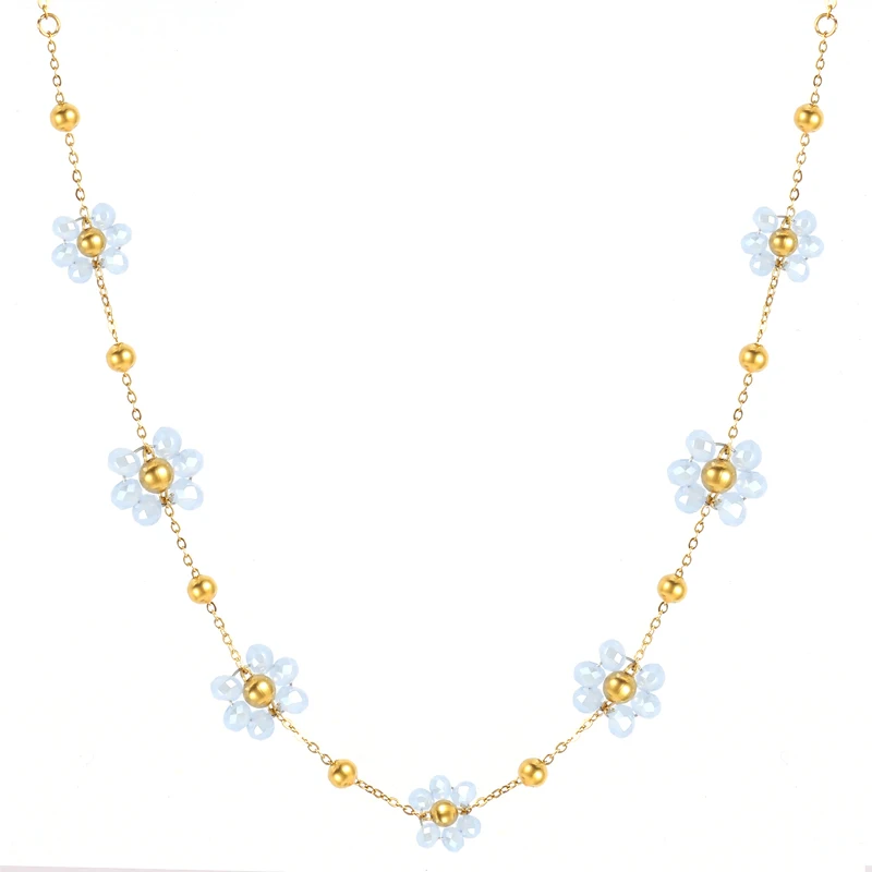 Trendy Colorful Flower Beaded Necklace Choker Bracelet for Women 316L Stainless Steel Jewelry Gold Plated Waterproof Charm Gifts