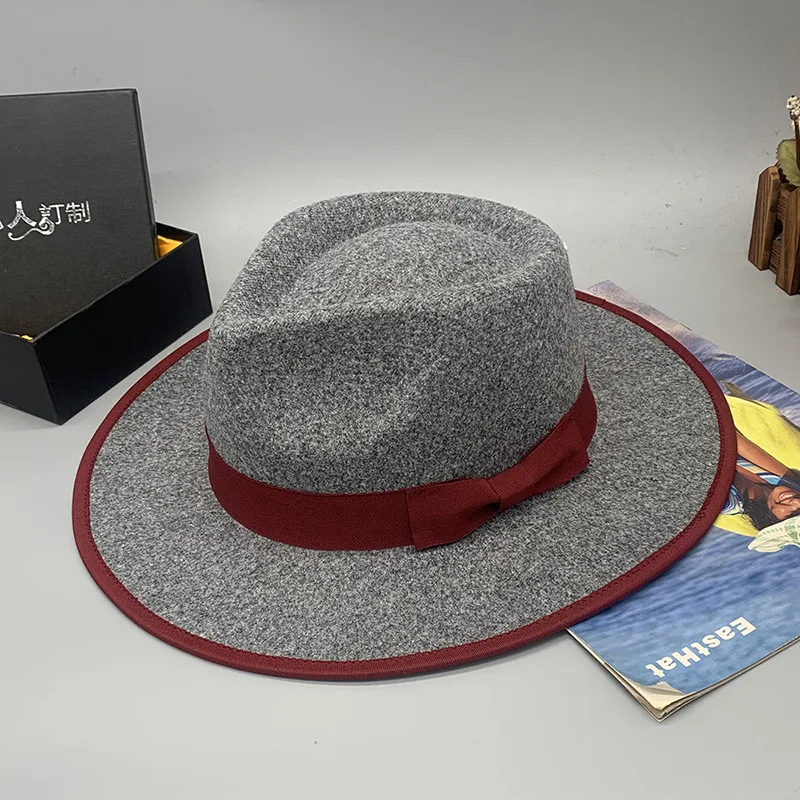 Hot Sale New Trend High Quality Big Flat Wide Brim wholesale wool felt 2023 Whomen Fedora Hats with Matching Ribbon Bow
