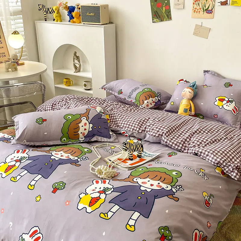 Queen Size Flat Sheet Classic Grid Double Bed Linens Quilt Duvet Cover Pillowcase Fashion Bedding Set