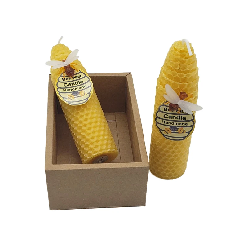 LP13F 4.5inch Hand-rolled pure Beeswax Taper Candles Honeycomb Candles with  personalized label package box