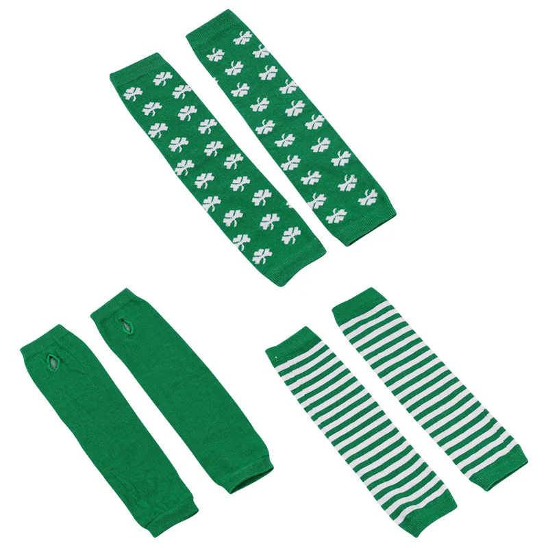 Cosplay Christmas Half Finger Elastic Party Women Girl Stripe Long Sleeves Arm Cover Knitted Decorative Gloves