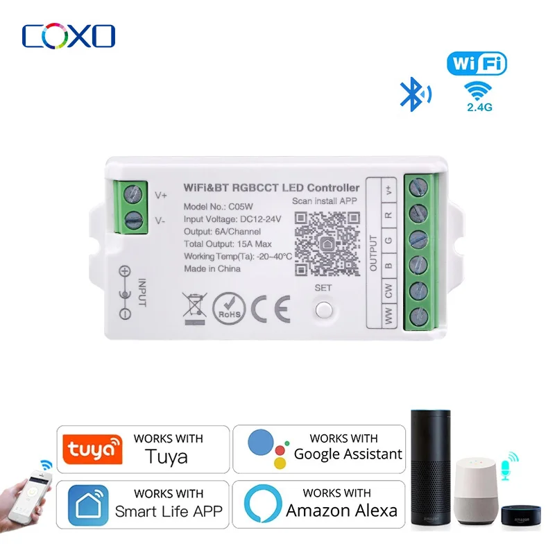 RGB Remote led controller Blue tooth Alexa and Google 3 years warranty Tuya Wifi smart RGB led controller COXOTECH