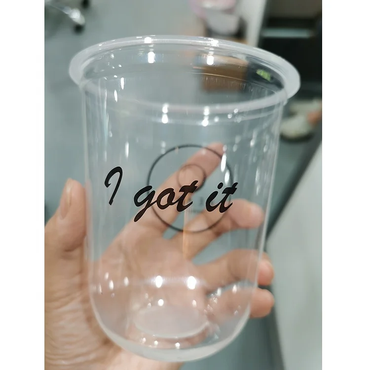 Custom Logo PP Milk Tea Juice Boba U Shaped  Plastic Cups with Lids