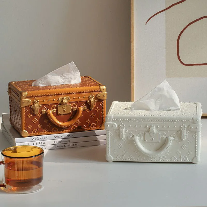 Rectangular resin Tissue Box Cover luxury Elegant Design brown storage box Paper Napkin Holder for table Toilet Bath