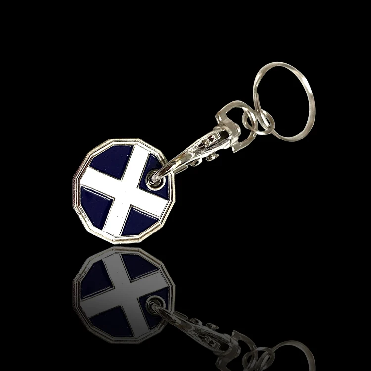 Customized logo shopping cart coin key chain quarter and loonie trolley cart token coin keyring