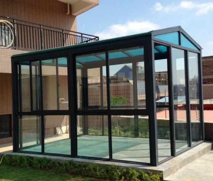 
Sun room for garden and aluminum frame glass sunroom with retractable blind inside the glass roof 