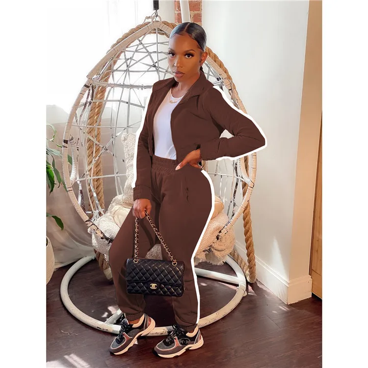 Fashion Ladies Daily 2 Piece Outfits Long Sleeve Zipper Tracksuit Winter Women Two Piece Set