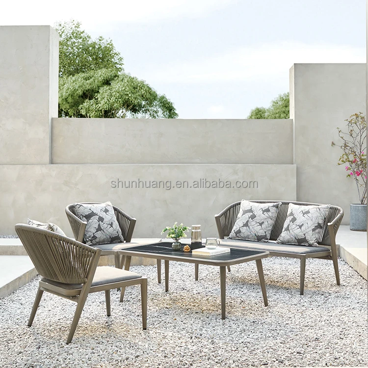 Wholesale Wood Furniture Garden Rope Sofa Set Backyard Rope Weaving Sofa Outdoor Chair Furniture set