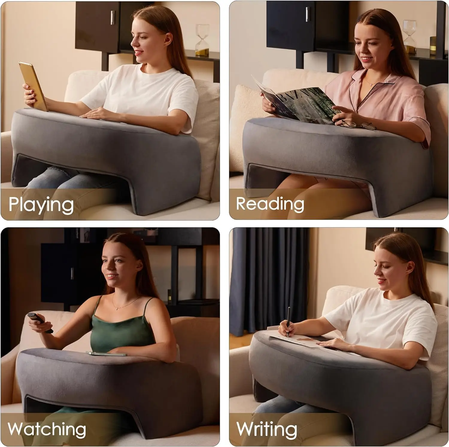 Soft Reading Pillow Arm Rest Lap Desk Pillow for Adult Gaming Working,Playing in Floor Sofa with Removable and Washable Cover