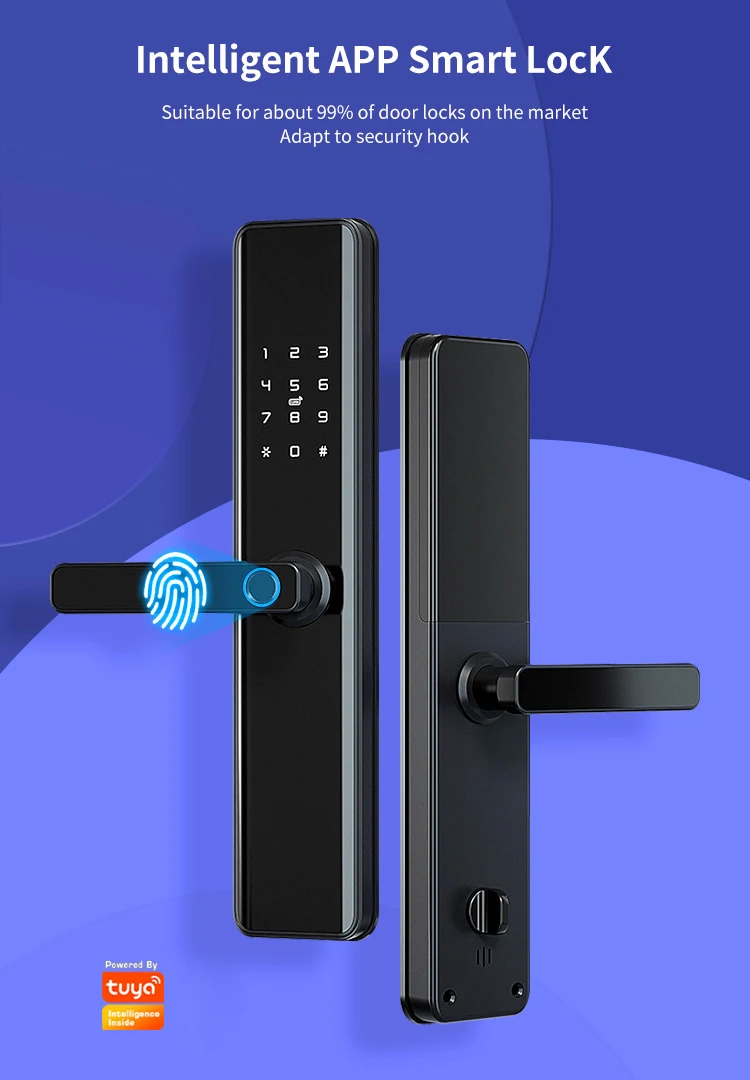 Tuya Smart Fingerprint Door Lock Bluetooth Wifi APP Security Intelligent Lock Biometric Electronic Door Lock